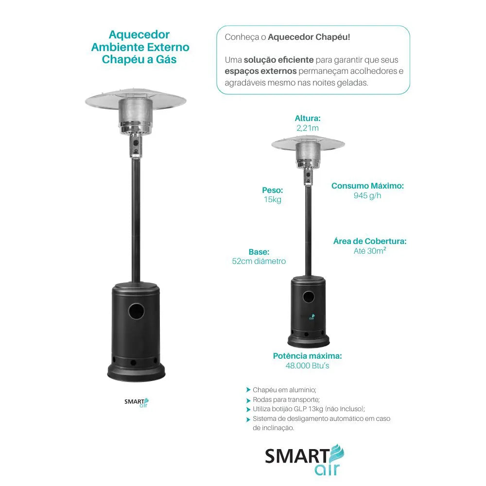 Aquecedor A Gás Externo Chapéu Preto Smart Air